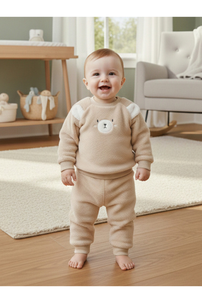Mother's Choice By Styli Baby Blush Bear Face Sweater and Jogger Set