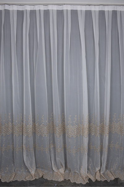 AKÇA TEKSTİL Brode 2650 Desen White Color Single Wing Ready-Made Pleated Back...