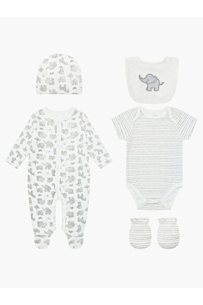 Infancie By Styli 5-Piece Printed Onesie, Cap, Bib, Mittens and Bodysuit