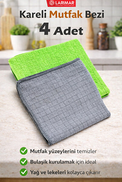 Larimar Checkered Kitchen Cloth 4 Pieces – Microfiber, Super Absorbent, Oil a...