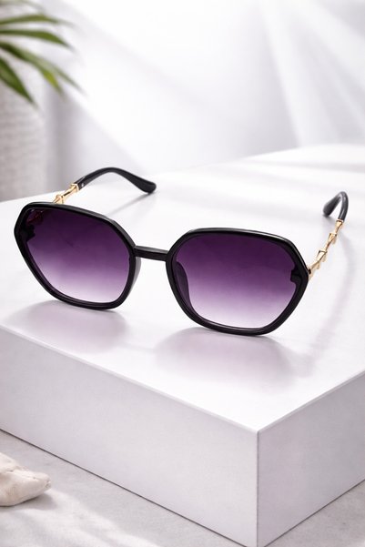 Memo 🕶️ Ochelari de Soare Oversized – Ramă Neagră & Lentile Degradé Mov