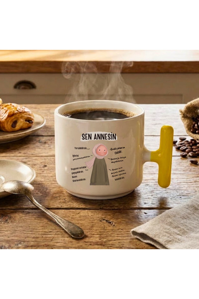 Finka Dekor كوب سيراميك مطبوع عليه عبارة "أنت الأم" باللون الأصفر، هدية مميزة