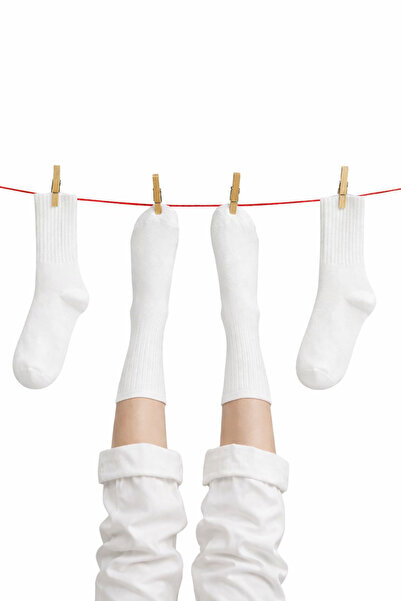 SOLDE SOCKS Kadın Erkek Beyaz Spor Çorap 2'li Paket Pamuklu Günlük Crew Çorap...