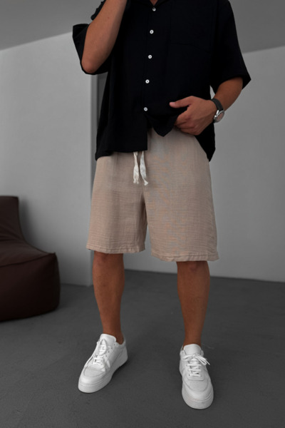 EydaMoon Man Urban Relaxed Fit 100% Cotton Muslin Shorts - Breathable Muslin ...