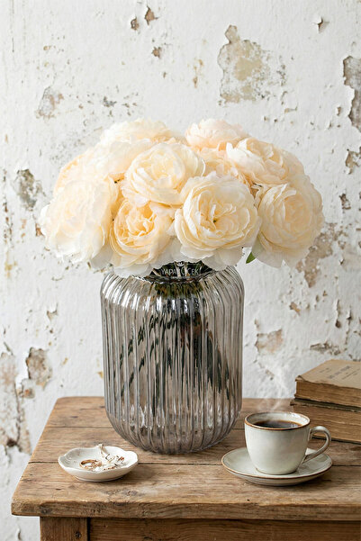 Yapay Çiçek Deposu Artificial Flower 7-Piece Tea Rose Bunch 30 cm Salmon