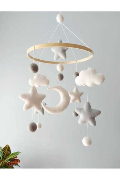 TREND METFİQ DECORATİON Doğal Ahşap ve Keçe Bebek Dönencesi - İskandinav Tarz...