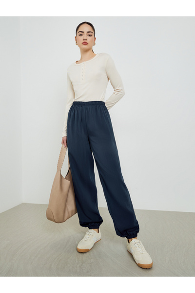 Styli Women Dark Blue Woven Wide Leg Joggers