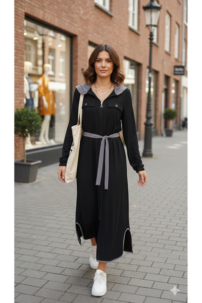 QUBERZ Zipper Detailed Long Dress - Comfortable Fit Modern City Style Trendy ...