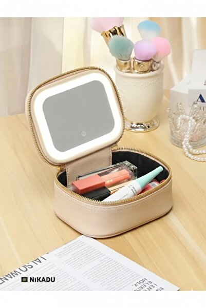 Led Işıklı Aynalı Makyaj Çantası Small Krem