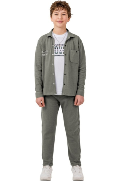 İrem Çocuk Giyim Erkek Çocuk Moving Yazılı Yeşil Renk Çıtçıt Kapamalı Gömlek ...