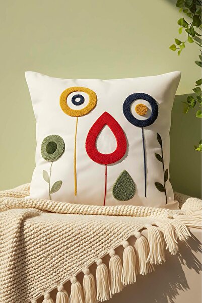 Rivaİstanbul Modern Floral Patterned Punch Decorative Throw Pillow Cover