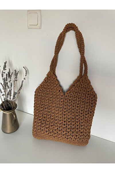 ELİŞİ MODA Handmade Paper String Knitted Bag, Daily Shoulder Bag with Strap, ...