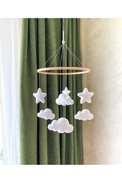 TREND METFİQ DECORATİON Doğal Ahşap ve Keçe Bebek Dönencesi - İskandinav Tarz...