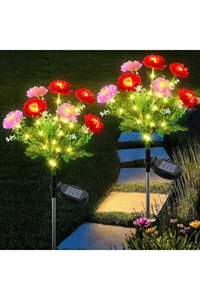 Homegenius Set 2 Lămpi solare decorative Bujori roz M374-2, 60cm cu panou sol...