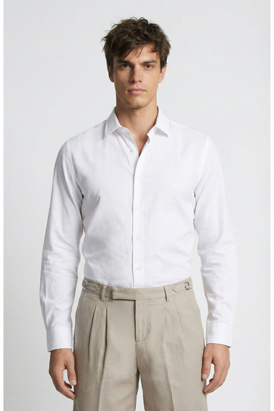 Network Beyaz Keten Karışımlı Gömlek