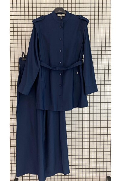 Armine Button-Closed Epaulettes and Belt Buckle Summer Viscose Fabric Trouser...