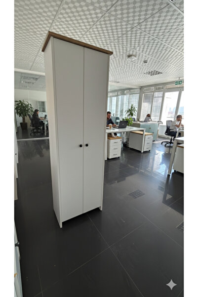 KZY Mobilya Şapkalı 8 Raflı Ofis Dolabı,Evrak Dolabı Meşe Beyaz