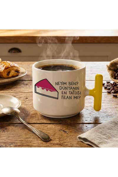 Finka Dekor كوب سيراميك هدية من نوع Neyin Ben World's Sweetest-Yellow T