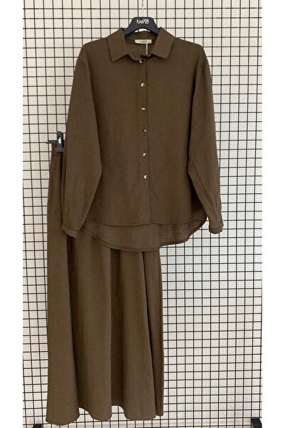 Armine Cotton and Linen Fabric Button Closure Summer Skirt Set