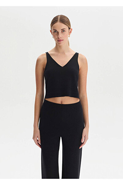 Knitss Black Cotton Silk Blend Knitwear Top