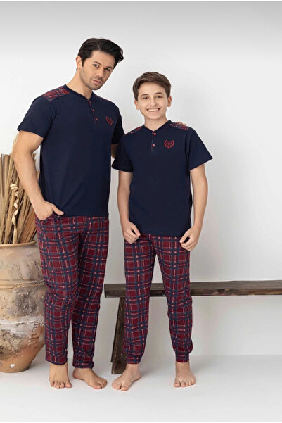 Tarık Baba & Oğul Kombin Pijama Takımı Lacivert Ekose Alt – Rahat Kalıp Aile ...