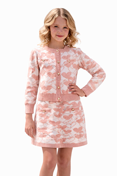 Diva Exclusive Fashion Compleu Tricot Fete Roz Pudrat, Cardigan cu Nasturi Pe...