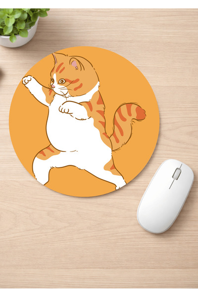 Eylül Design Cute Cat Printed Round Non-Slip Mousepad Ergonomic Mouse Pad
