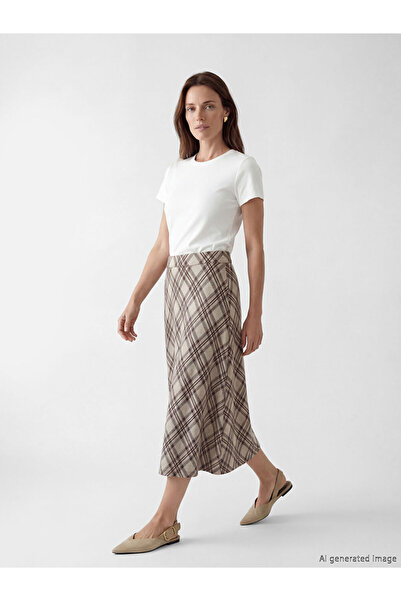LC Waikiki Rmz Gi̇yi̇m Farkiyla Checked Embroidered A-Line Skirt with Waist Cord