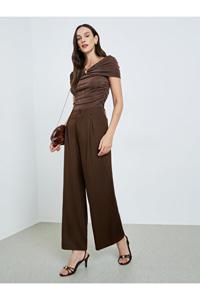 Take Two By Styli Brown Pleated Wide Leg Pants