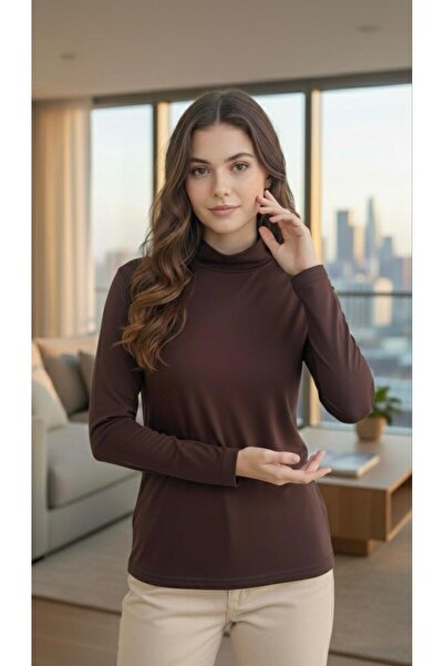 THEBEK Women's High-Necked Badi Super Quality Turtleneck in Brown