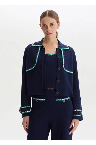 Knitss Navy Blue Organic Mercerized Cotton Knitwear Jacket