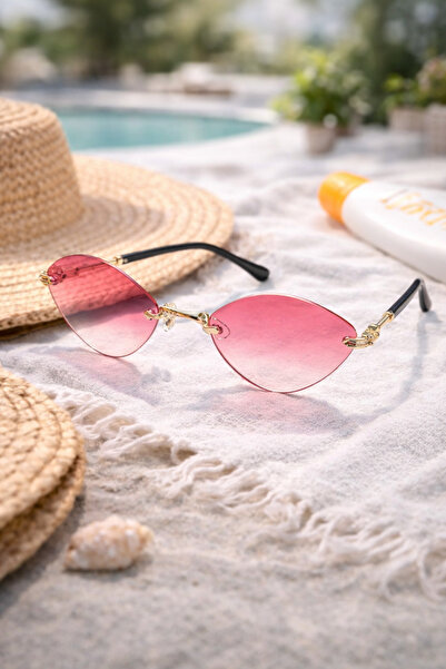 Memo Rimless Sunglasses – Pink Gradient Lenses & Gold Details