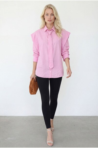 LE CARAMBOLE Women's Pink Tie Detailed Shirt