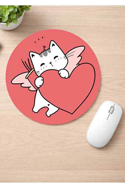Eylül Design Cute Cat Printed Round Non-Slip Mousepad Ergonomic Mouse Pad