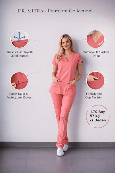 Dr. Mitra Salmon Color Lycra Nurse Doctor Uniform Unisex Surgical Suit Scrubs...