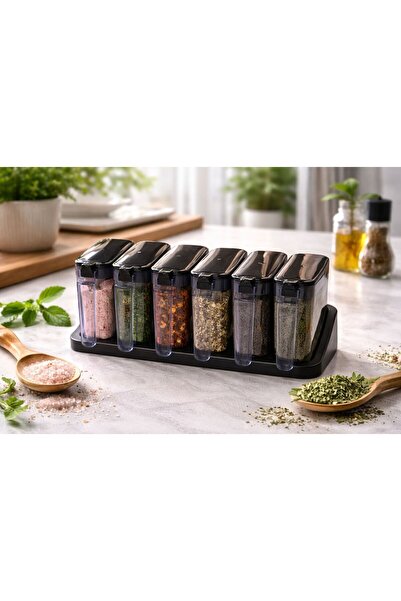 FeyzaDesign Şık 6'lı Baharatlık Seti, Standlı, Modern ve Kullanışlı Tasarım
