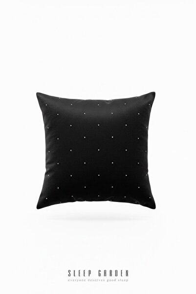 Sleep Garden Erguvan Serisi Kadife Siyah Taşlı Dekoratif Kırlent 45x45