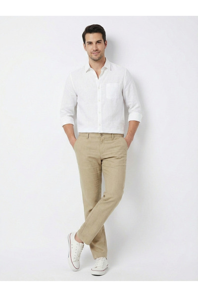 dcn giyim 1985 Men's Side Pocket Regular Linen Trousers-2134P
