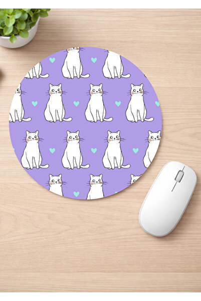 Eylül Design Cute Cats Printed Round Non-Slip Mousepad Ergonomic Mouse Pad
