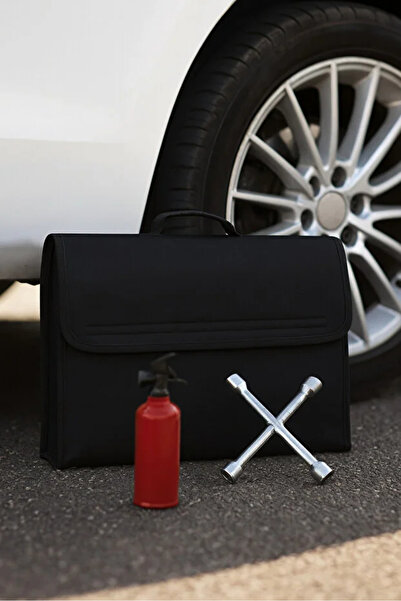 ACELEYOLLA Siyah Keçe Araç Bagaj Düzenleyici Çanta Organizer Araba Çantası Ot...