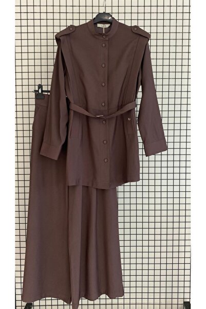 Armine Button-Closed Epaulettes and Belt Buckle Summer Viscose Fabric Trouser...