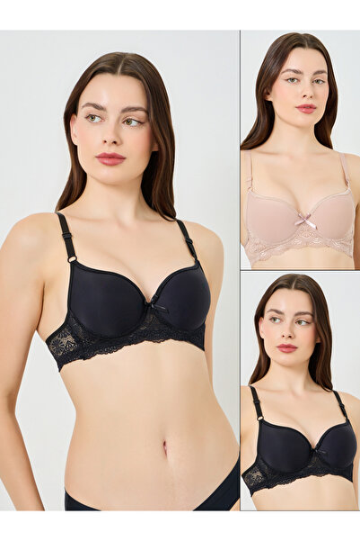 Styli Pack of 2 - Padded Wired Lace Band Detail Balconette Push-Up Bra