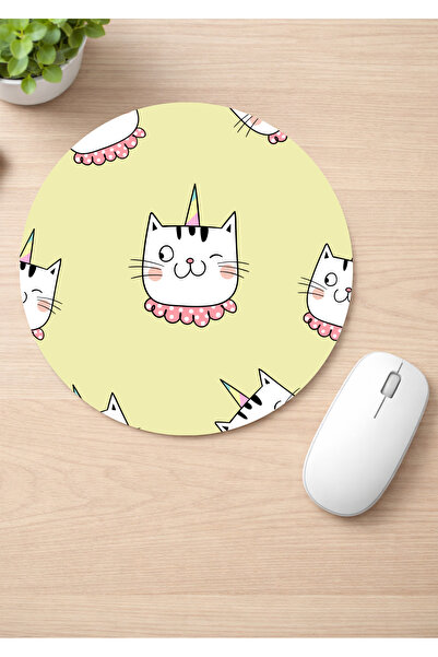 Eylül Design Cute Cats Printed Round Non-Slip Mousepad Ergonomic Mouse Pad