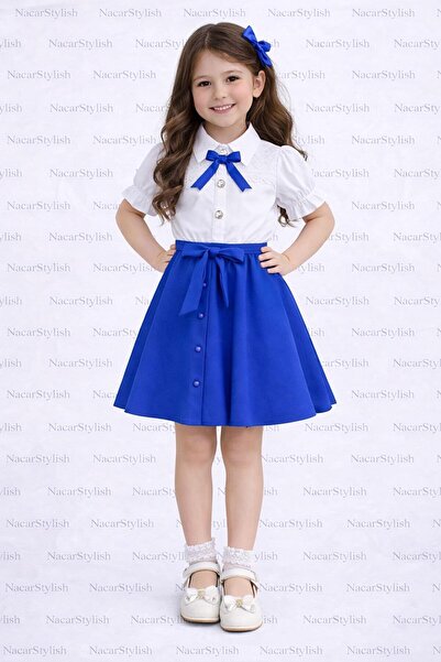 Nacar Kız Çocuk 23 Nisan 29 Ekim Yaka Dantel Detaylı Gömlek&Double Kumaş Düğm...