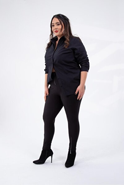 Roxxlen Γυναικείο κολάν μεγάλου μεγέθους με λεπτομέρεια φερμουάρ, μαύρο