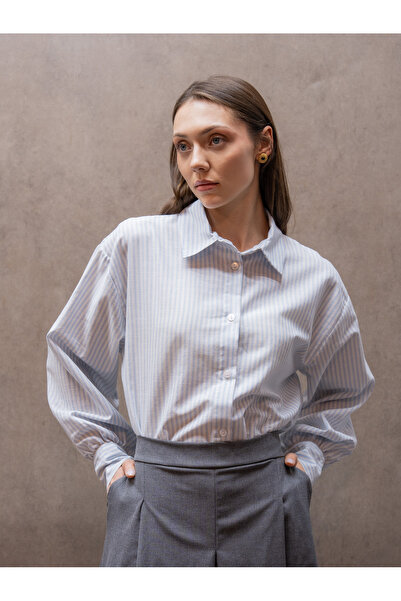 KÜÇÜĞÜM BUTİK Blue Striped Collared Poplin Shirt