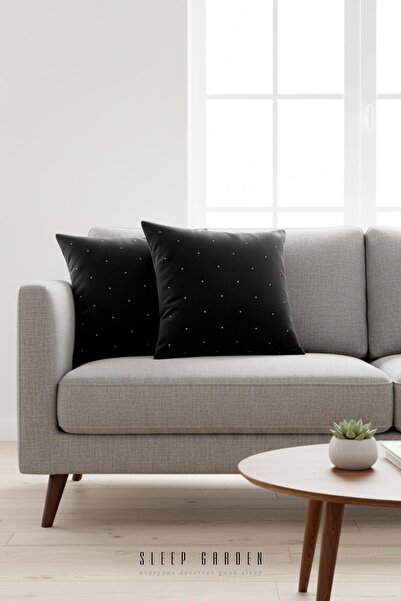 Sleep Garden Erguvan Serisi Kadife Siyah Taşlı Dekoratif Kırlent 45x45 2'li