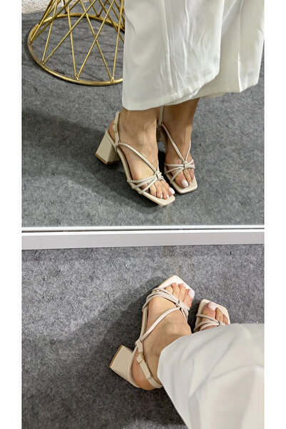 Akça Shoes Krem Topuklu Sandalet