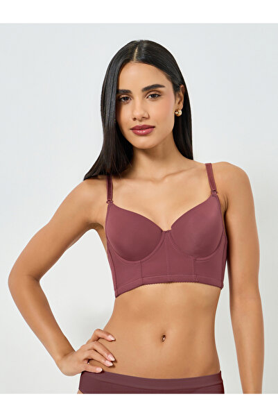 Take Two By Styli Burgundy Longline Padded Wired Bra
