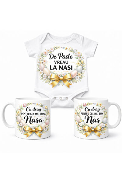 OEM Set Cadou Paste pentru Nasi – Body Bebeluș „De Paste Vreau la Nasi” + Can...